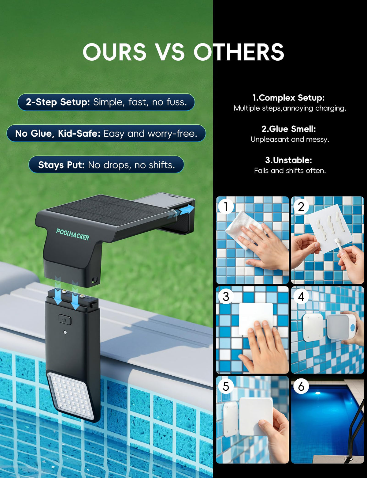 Solar Pool Lights for Steel Wall Above Ground Pools, Solar Powered LED Swimming Pool Lighting