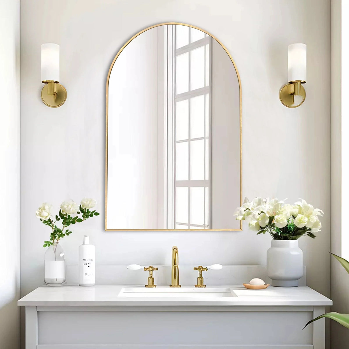 Modern Arch Aluminum Bathroom Wall Mirror, Wall Mounted Vanity Mirror for Bathroom, Bedroom and Home Decor