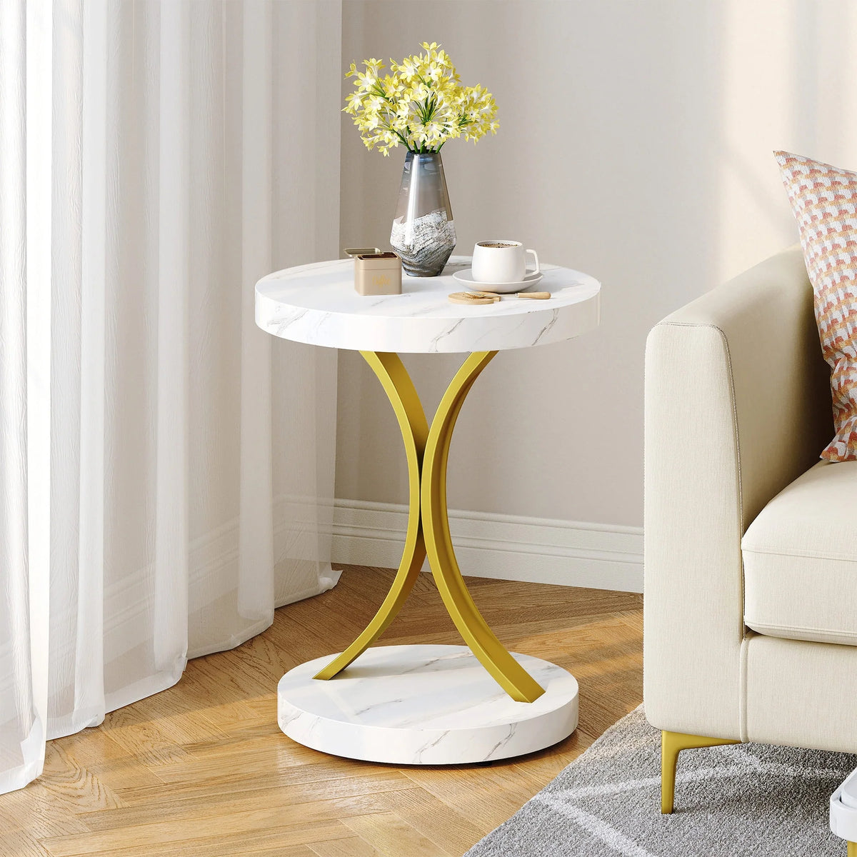 Modern Gold Console Table with Marbled Top, Sofa Table for Entryway and Hallway