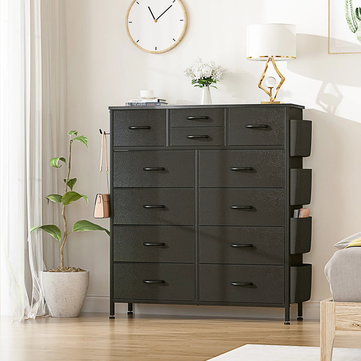 12 Drawer Fabric Dresser, Tall Bedroom Chest of Drawers with Storage