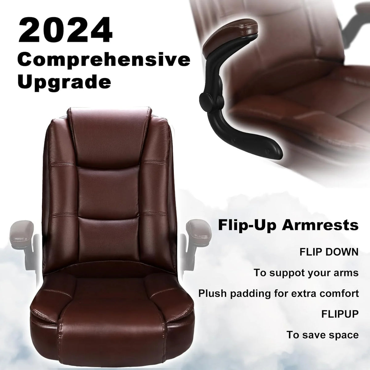 Big and Tall Ergonomic Office Chair, High Back Leather Executive Computer Chair with Padded Flip-Up Arms