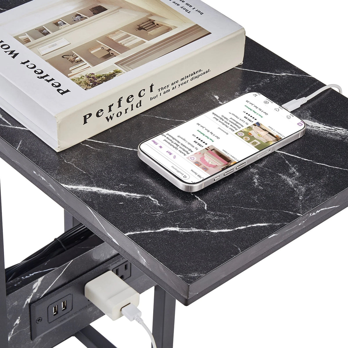 Set of 2 C-Shaped Sofa Side Tables, Small End Tables for Living Room, Bedside and TV Tray