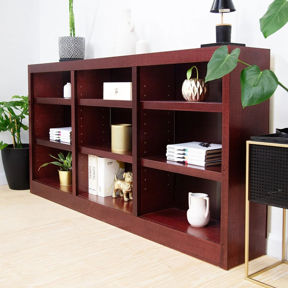 Triple Wide Wood Bookcase, 9 Shelf 36 Inch Tall Bookshelf for Home, Office and Display Storage