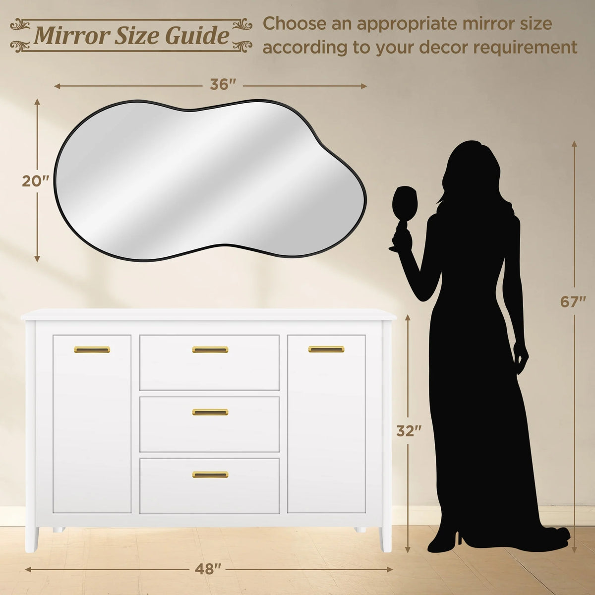 Asymmetrical Irregular Wall Mirror, Modern Decorative Accent Mirror for Living Room, Bedroom and Entryway