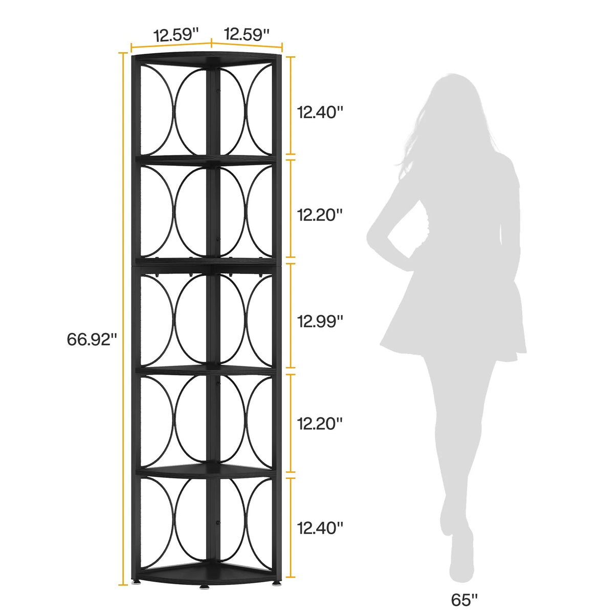 67 Inch Tall Corner Shelf, Freestanding Corner Bookshelf and Storage Shelving Unit