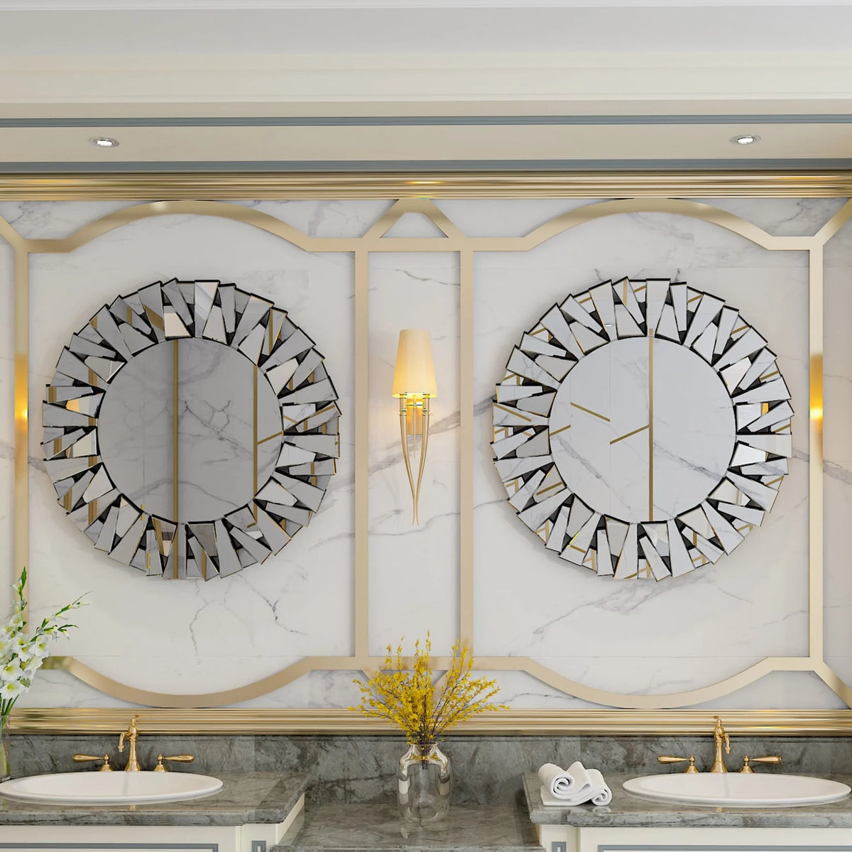 32 Inch Round Decorative Wall Mirror, Glass Accent Mirror for Home Decor