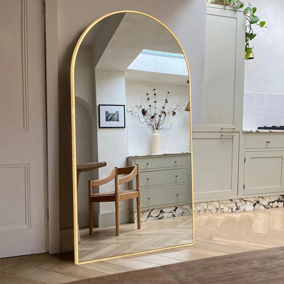 Modern Arched Full Length Floor Mirror, Aluminum Alloy Frame Standing Full Body Mirror