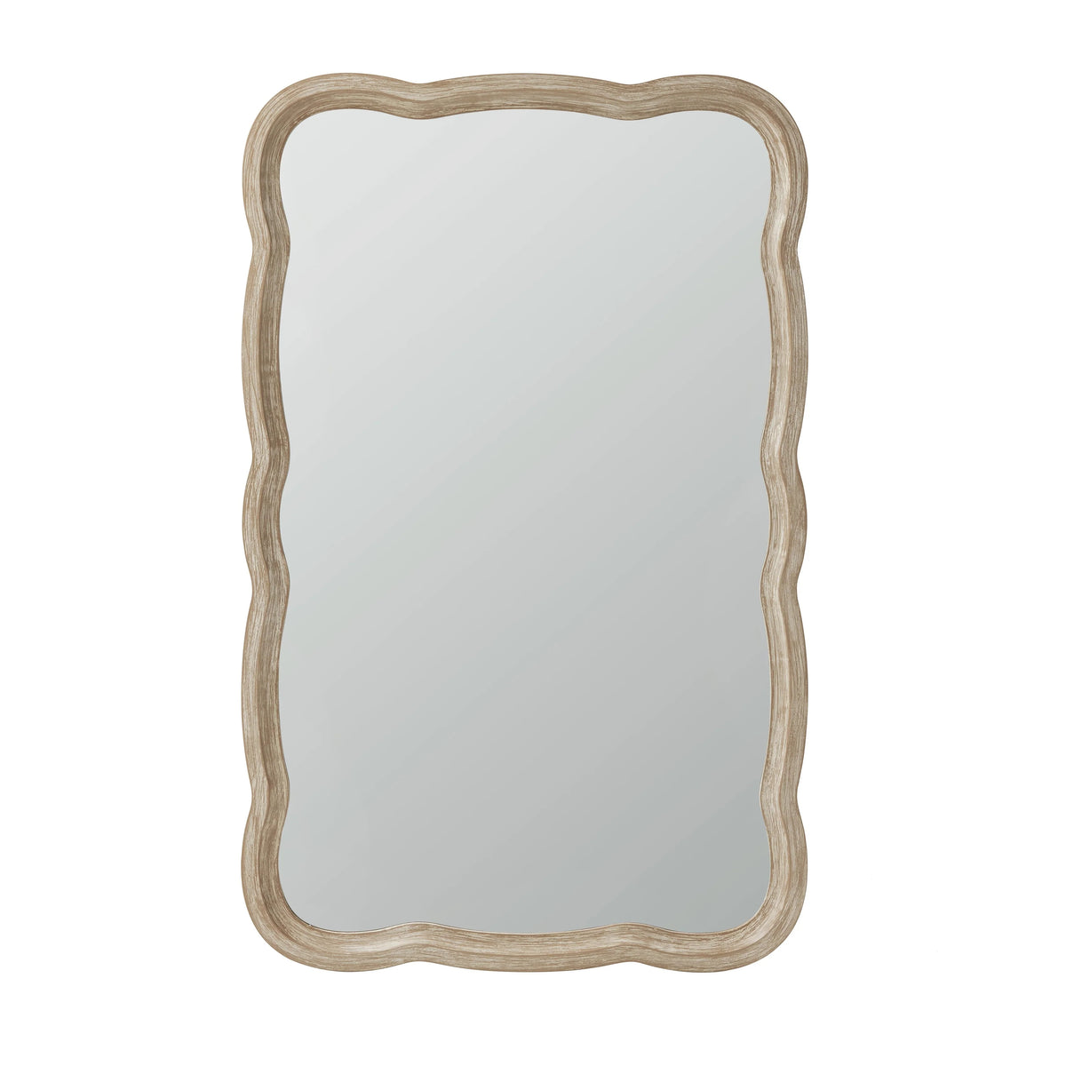 Curved Scallop Wood Frame Accent Mirror, Modern Decorative Wall Mirror for Living Room, Bedroom and Entryway