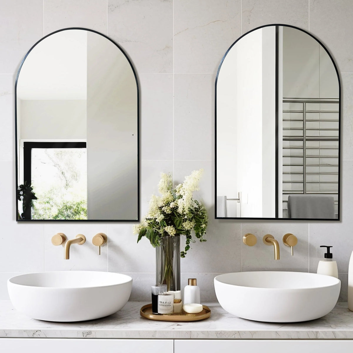 2 Pack 36x24 Inch Arched Bathroom Vanity Mirrors, Wall Mounted Decorative Mirrors for Bathroom and Bedroom