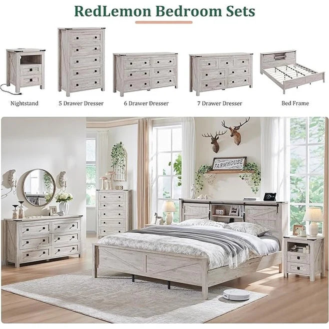 48 Inch Tall Farmhouse Wood Dresser, 5 Drawer Chest of Drawers for Bedroom