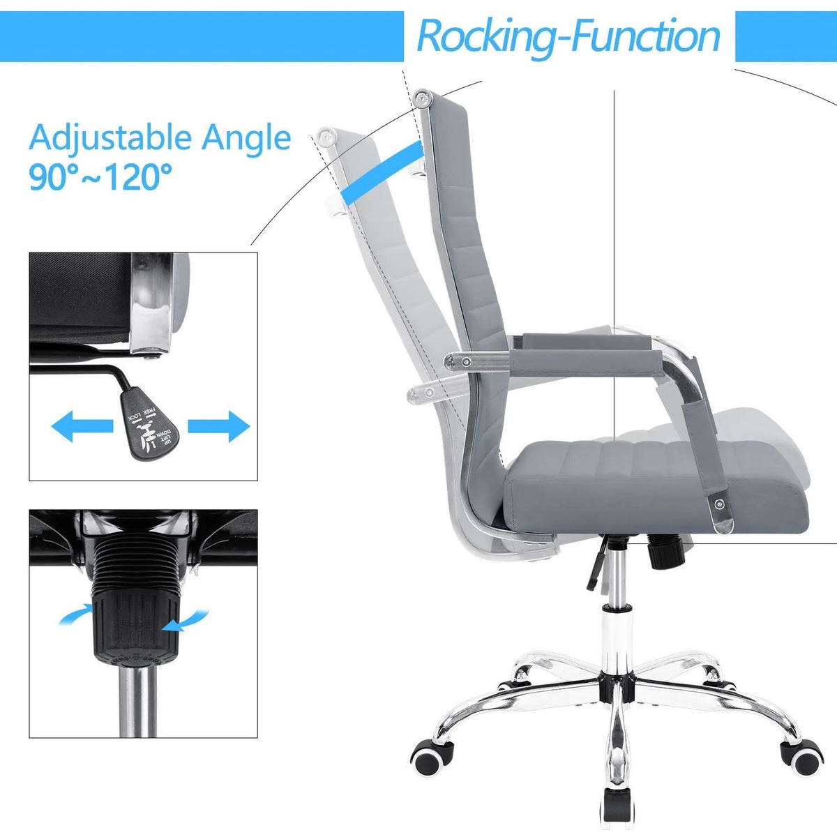 Ergonomic Ribbed Office Chair, Modern Computer Desk Chair with Comfortable Upholstered Seat for Home and Office