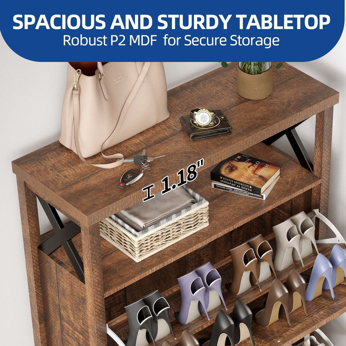 Shoe Storage Cabinet Organizer with 2 Compartments, Entryway and Hallway Shoe Cabinet