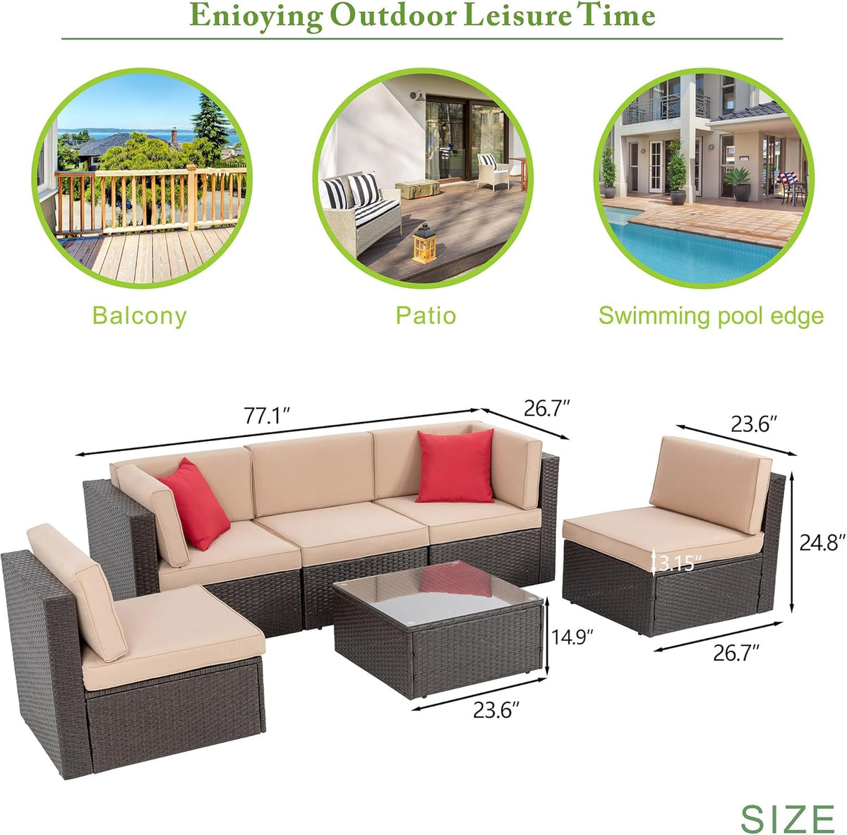 5-Piece All-Weather Patio Furniture Set with Ottoman, Outdoor Wicker Conversation Sofa Set with Cushions for Garden, Deck & Backyard