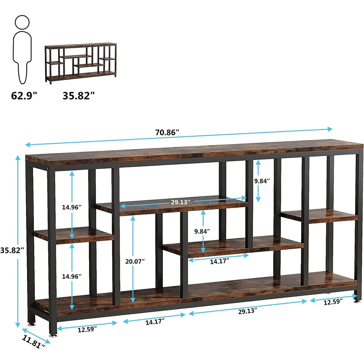 70.9 Inch Console Sofa Table with Storage, 3-Tier Entryway Table for Hallway