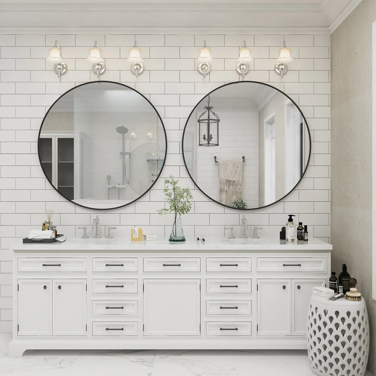 Round Metal Black Frame Bathroom Vanity Mirror, Wall Mounted Decorative Mirror