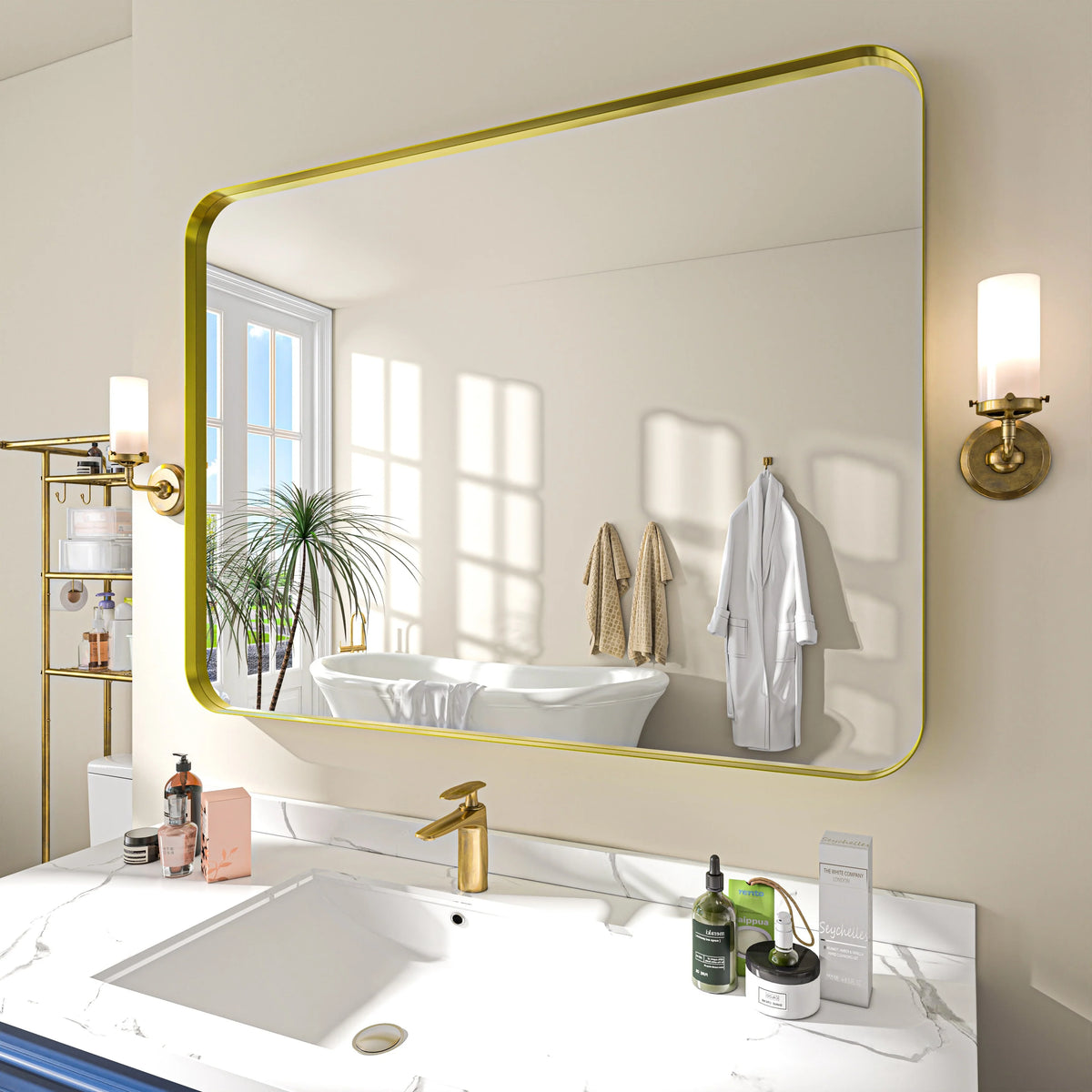 Aluminum Alloy Rounded Corner Vanity Mirror, Modern Wall Mounted Mirror for Bathroom, Bedroom and Home Decor