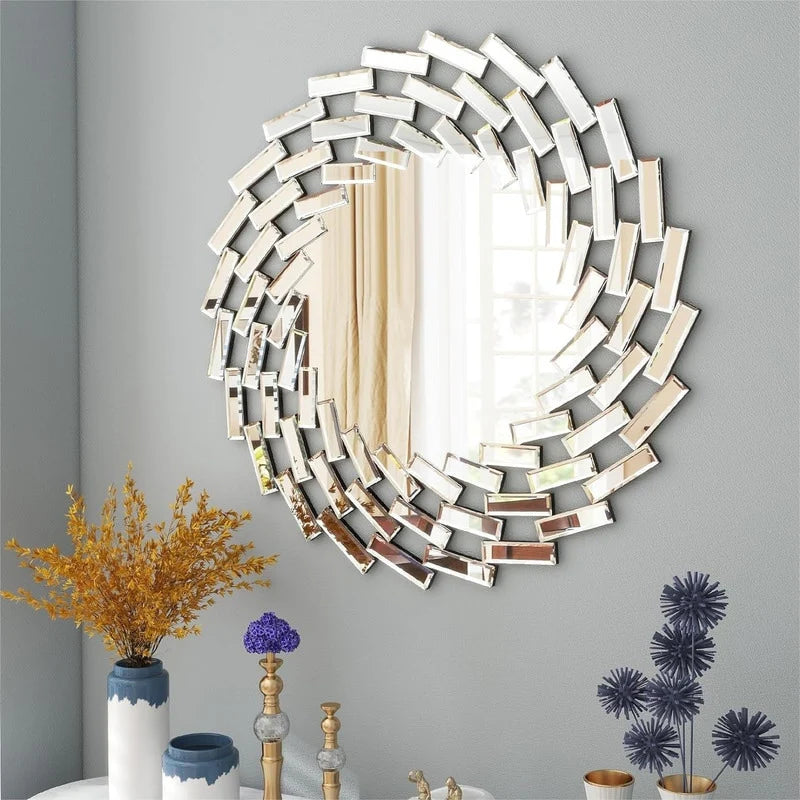 Round Sunburst Wall Mirror, Decorative Accent Mirror for Living Room, Bedroom and Entryway Home Decor