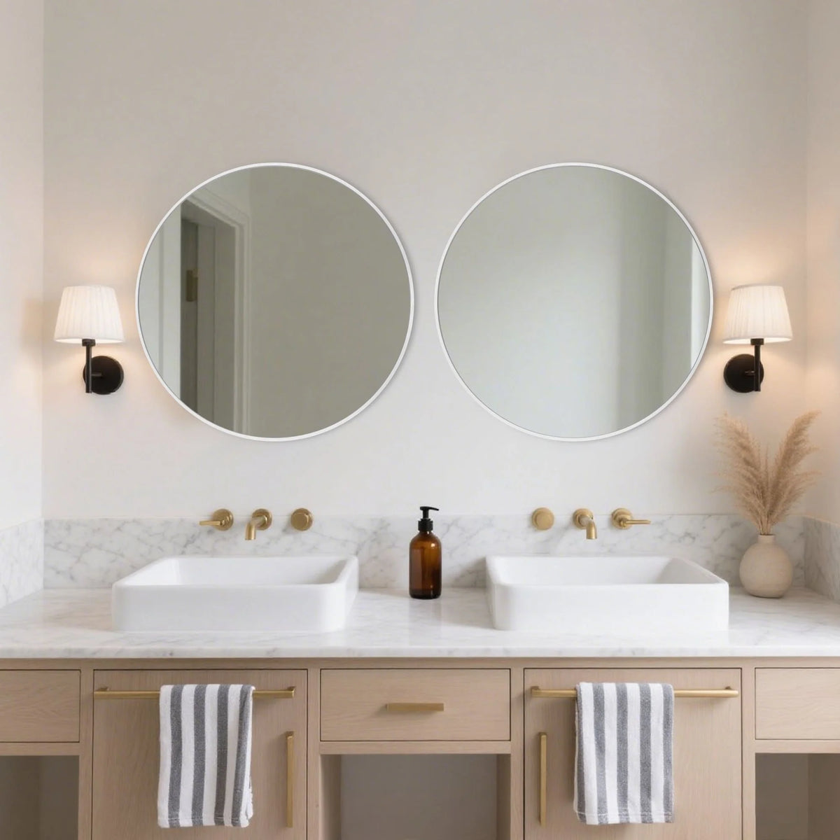 Modern Round Bathroom Vanity Mirror, Wall Mounted Circular Mirror for Bathroom, Bedroom and Home Decor