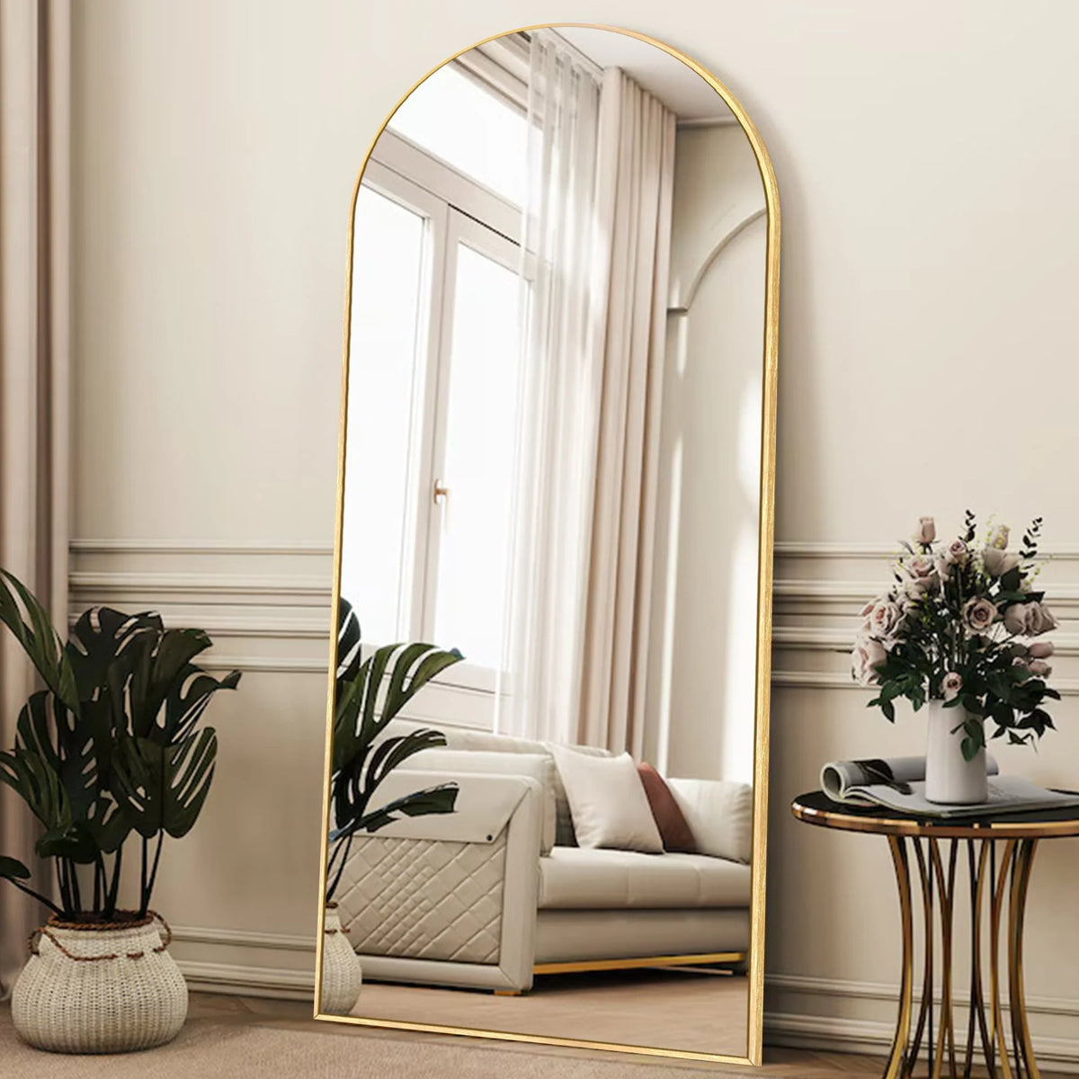 Modern Arched Full Length Floor Mirror, Aluminum Alloy Frame Standing Full Body Mirror