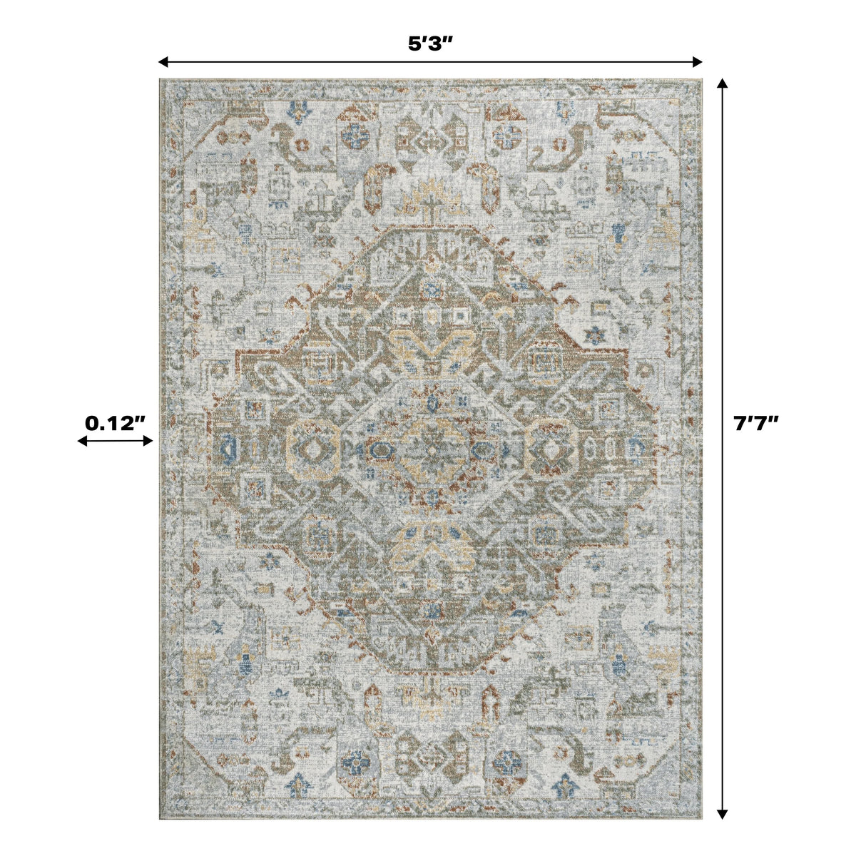 Bohemian Medallion Low-Pile Machine-Washable Area Rug, Cream and Terra