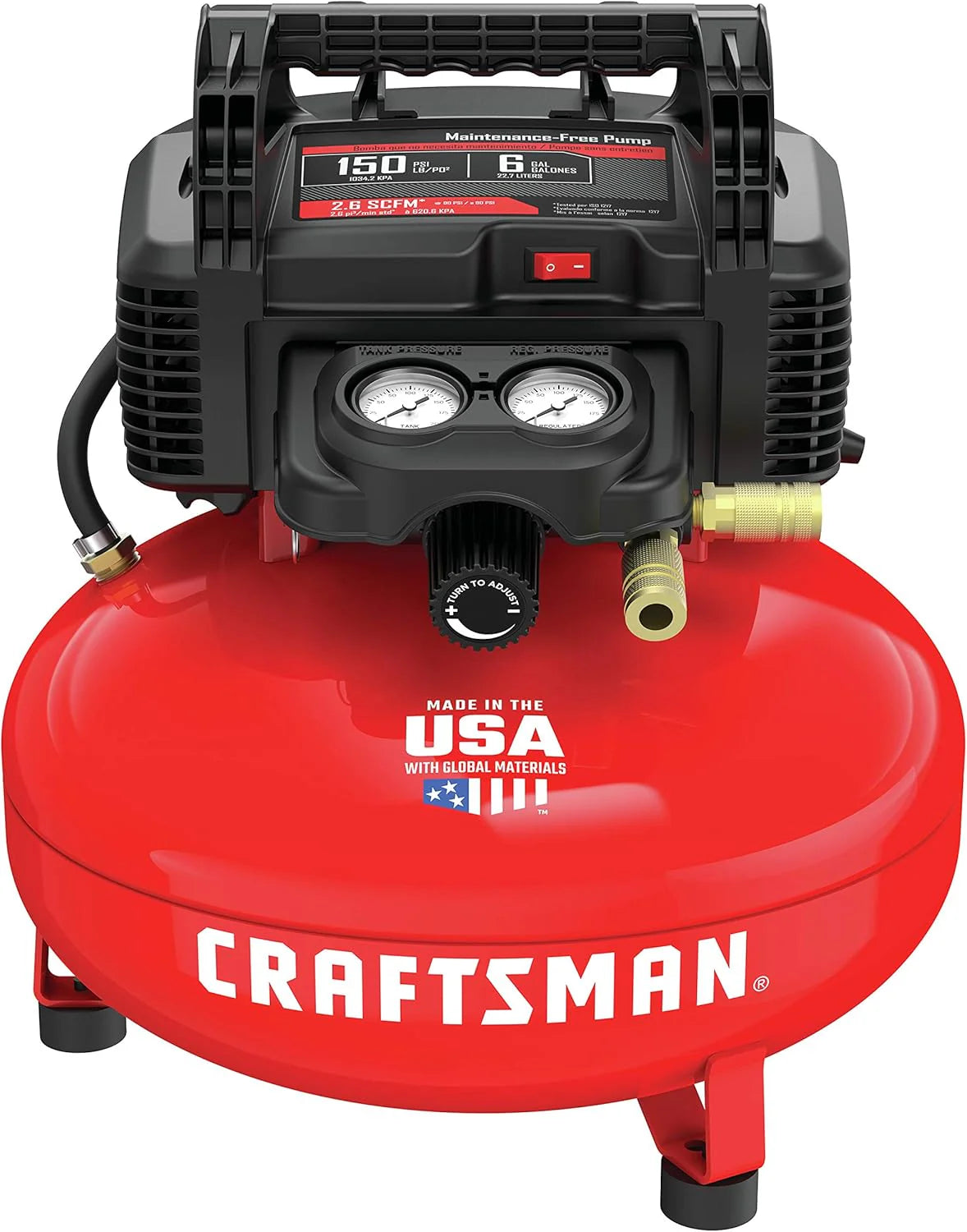 6 Gallon Pancake Air Compressor, Oil-Free Portable Compressor Kit for Garage, Workshop and DIY Projects