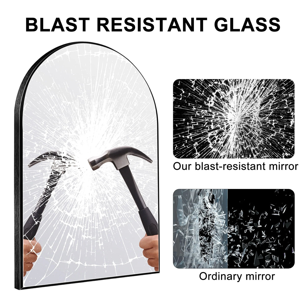 Modern Arch Aluminum Bathroom Wall Mirror, Wall Mounted Vanity Mirror for Bathroom, Bedroom and Home Decor