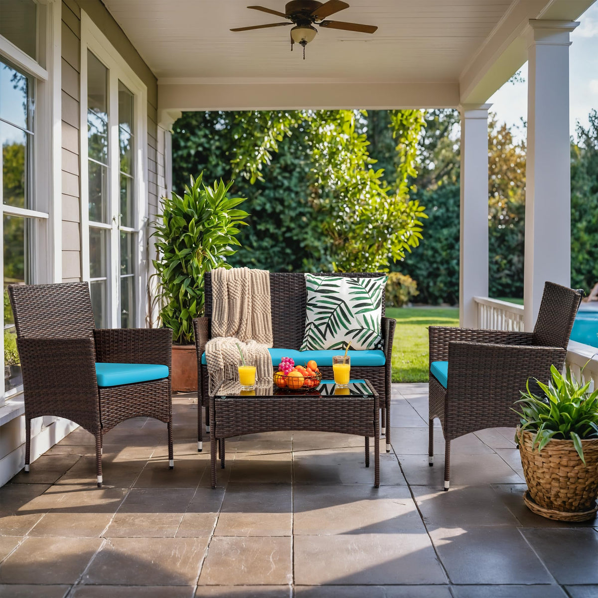 4-Piece Outdoor Patio Furniture Set, Rattan Wicker Chairs and Outdoor Seating Set