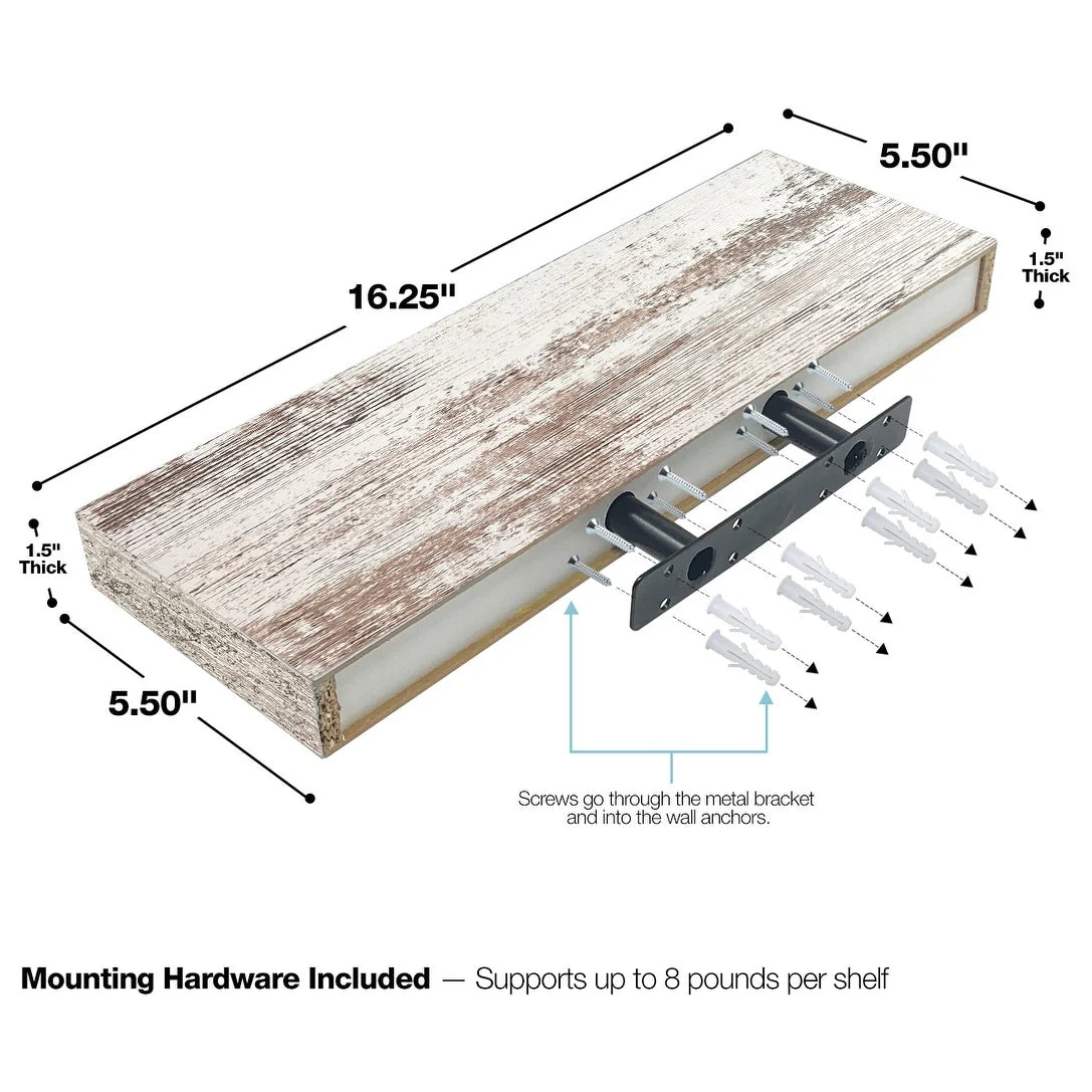 3-Pack Rustic Wood Floating Wall Shelves, Beach Style Hanging Display and Storage Shelves