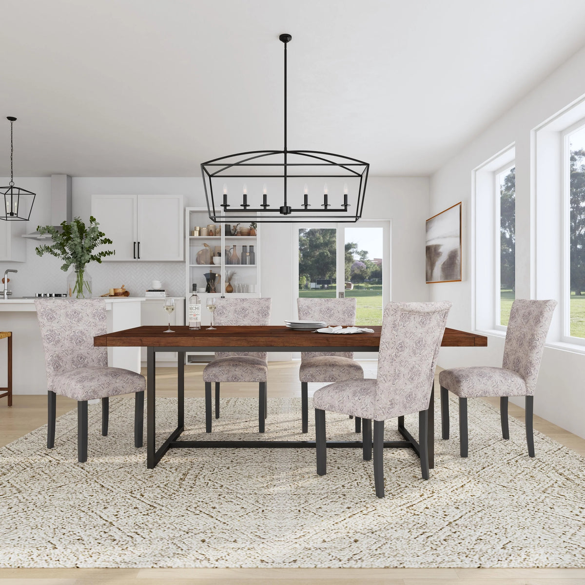Set of 2 Upholstered Medallion Dining Chairs, Comfortable Parsons Style Chairs for Kitchen and Dining Room