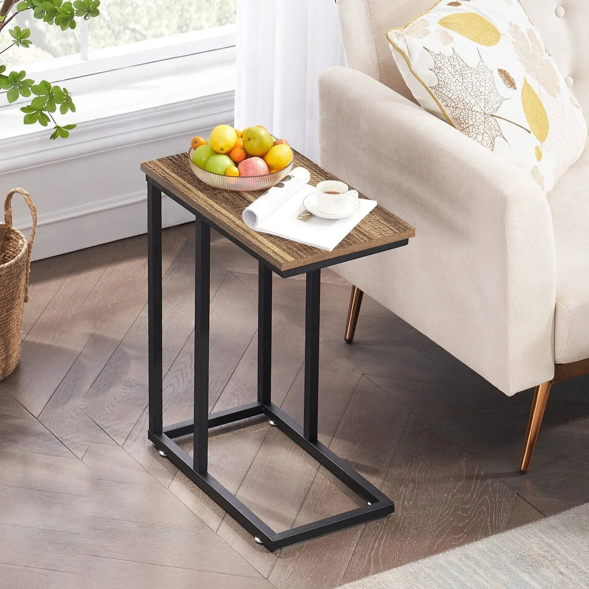 Set of 2 C-Shaped Sofa Side Tables, Small End Tables for Living Room, Bedside and TV Tray