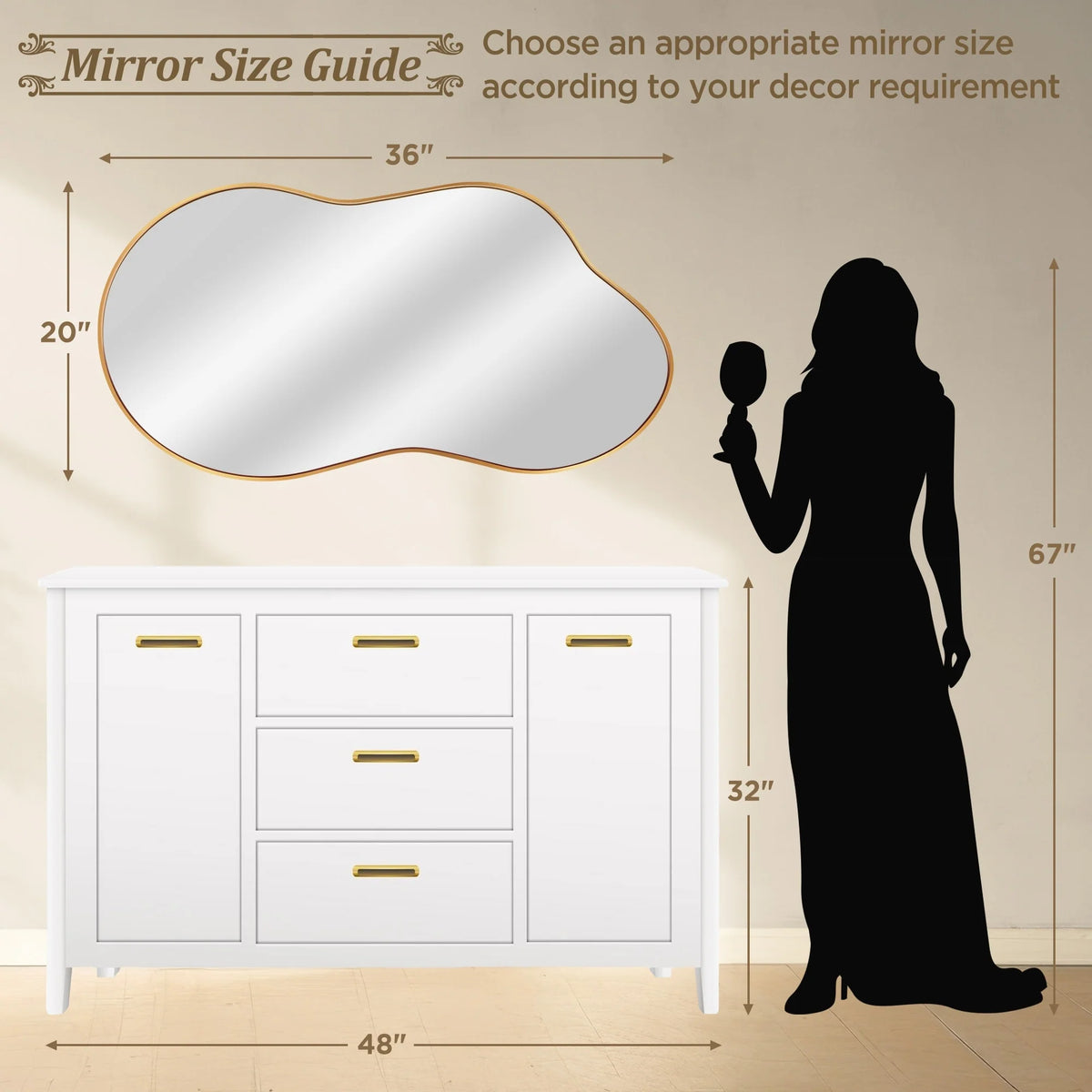 Asymmetrical Irregular Wall Mirror, Modern Decorative Accent Mirror for Living Room, Bedroom and Entryway