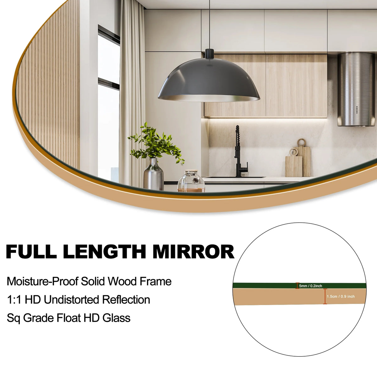 Arched Full Length Wood Floor Mirror, Full Body Standing and Wall Mounted Mirror for Bedroom, Living Room and Home Decor