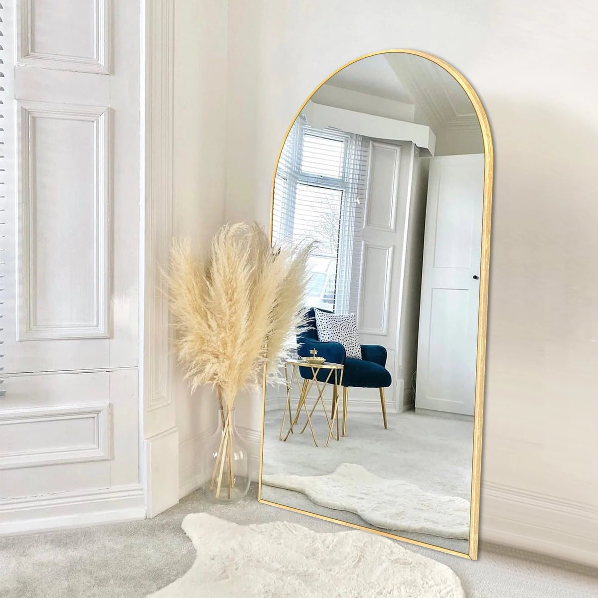 Modern Arched Full Length Floor Mirror, Aluminum Alloy Frame Standing Full Body Mirror