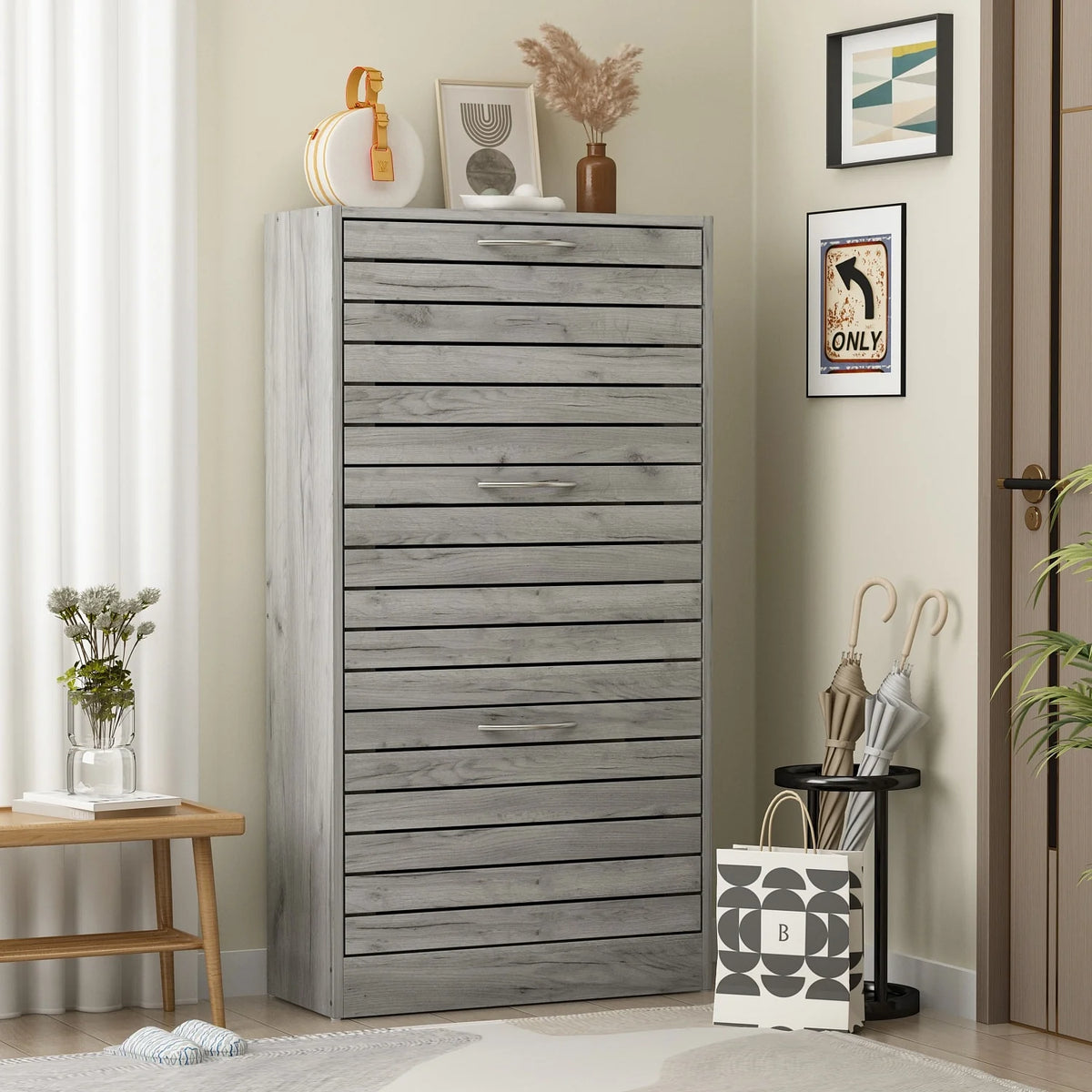 Modern Shoe Storage Cabinet for Entryway and Hallway, Space-Saving Shoe Organizer