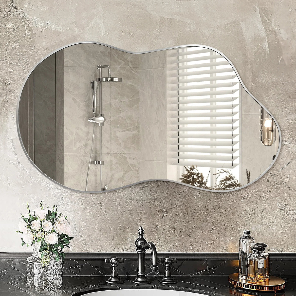 Asymmetrical Irregular Wall Mirror, Modern Decorative Accent Mirror for Living Room, Bedroom and Entryway