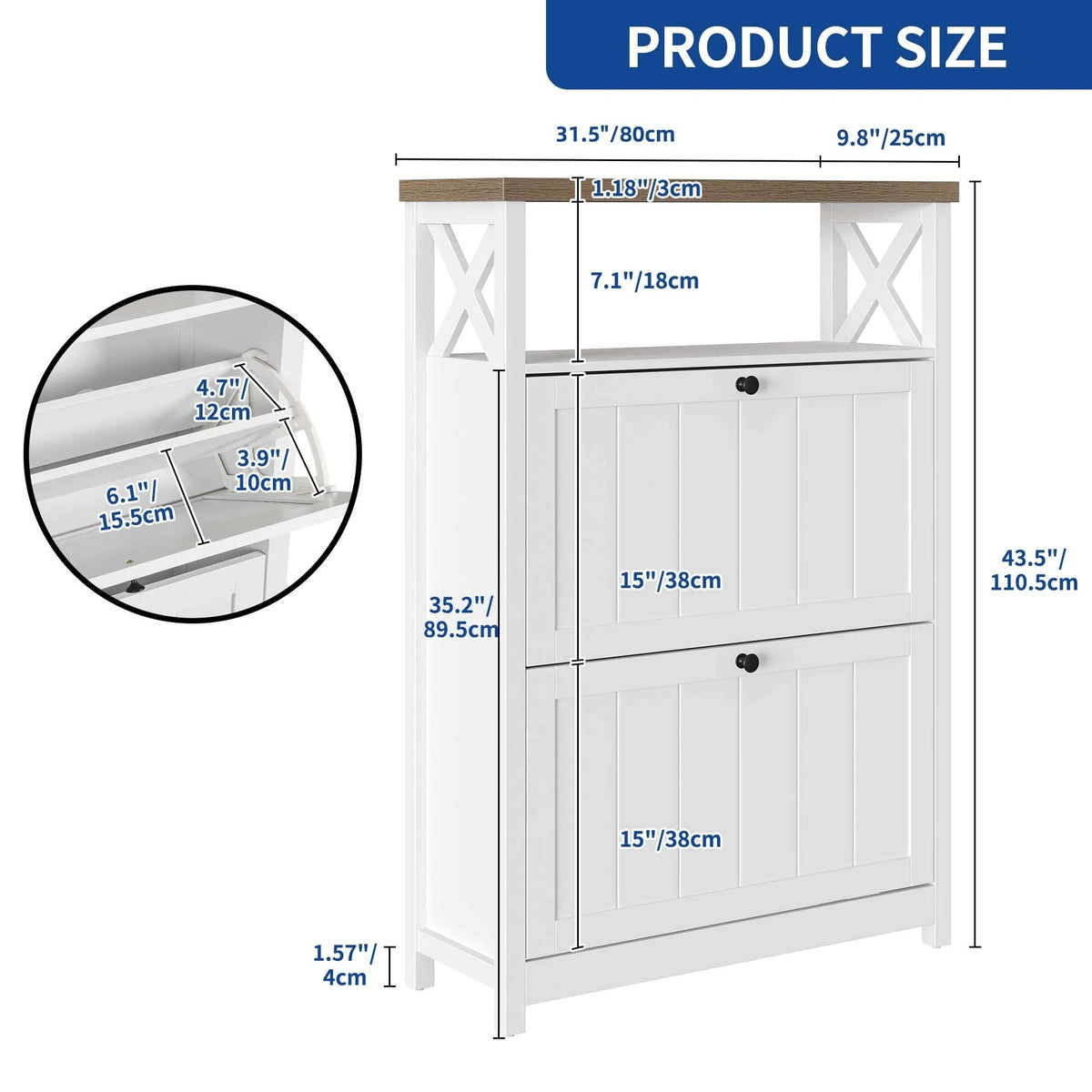 Shoe Storage Cabinet Organizer with 2 Compartments, Entryway and Hallway Shoe Cabinet