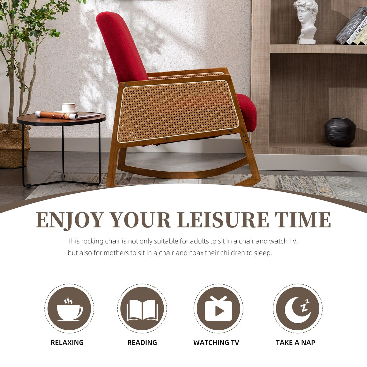 Upholstered Tall Back Rocking Chair, Smooth Gliding Accent Armchair for Comfortable Living Room Seating