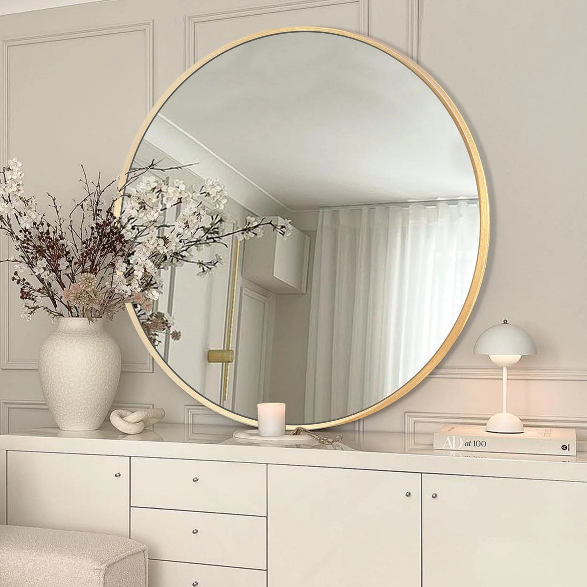 Modern Round Bathroom Vanity Mirror, Wall Mounted Circular Mirror for Bathroom, Bedroom and Home Decor