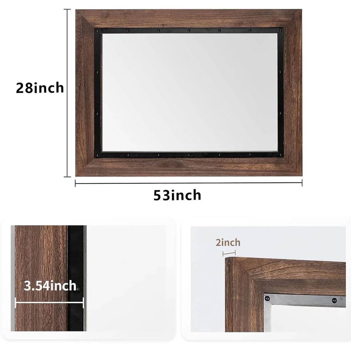 Rustic Wood and Iron Framed Bathroom Vanity Mirror, Wall Mounted Farmhouse Mirror for Bathroom and Bedroom