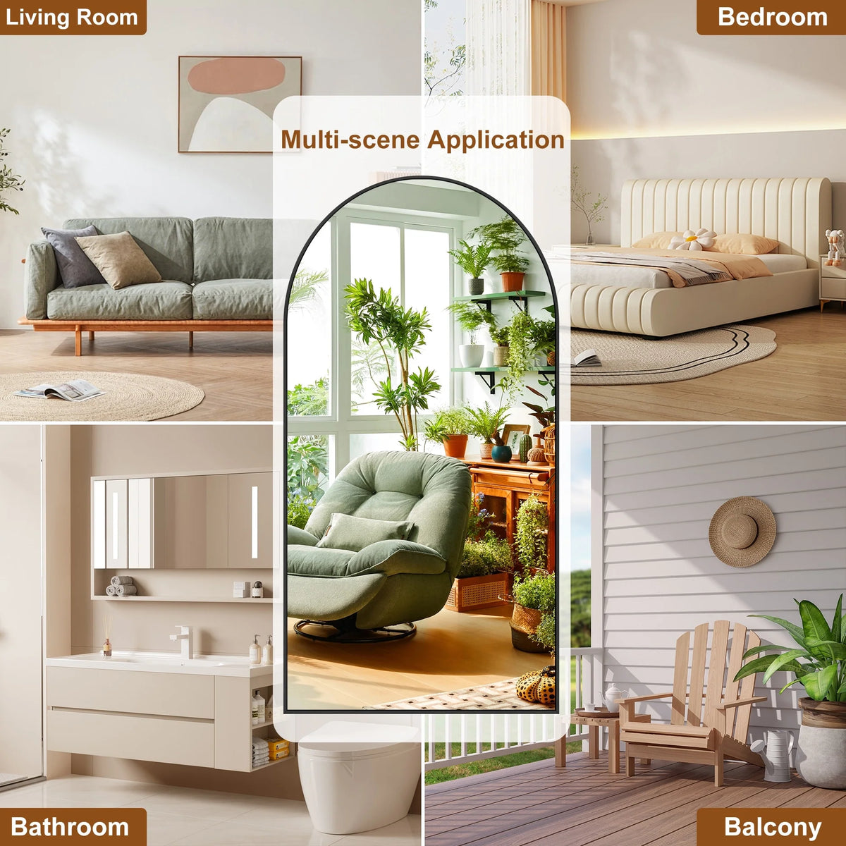 Modern Arched Full Length Floor Mirror, Aluminum Alloy Frame Standing Full Body Mirror