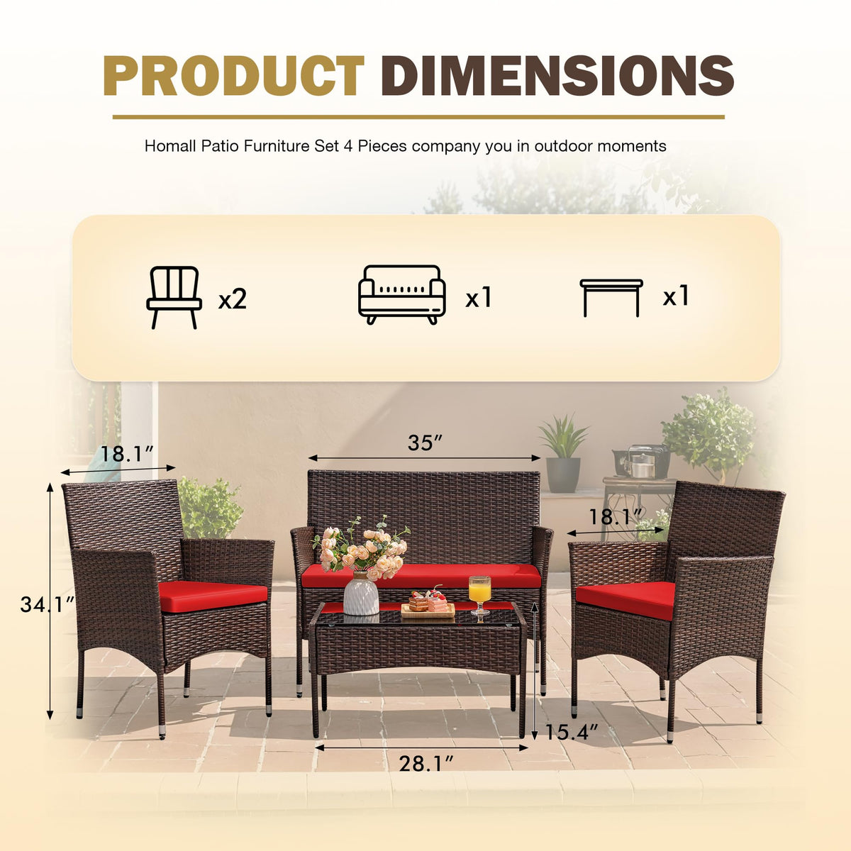4-Piece Outdoor Patio Furniture Set, Rattan Wicker Chairs and Outdoor Seating Set