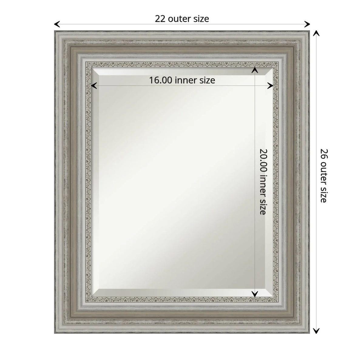 Beveled Bathroom Wall Mirror, Silver Frame Decorative Vanity Mirror for Bathroom, Bedroom and Entryway