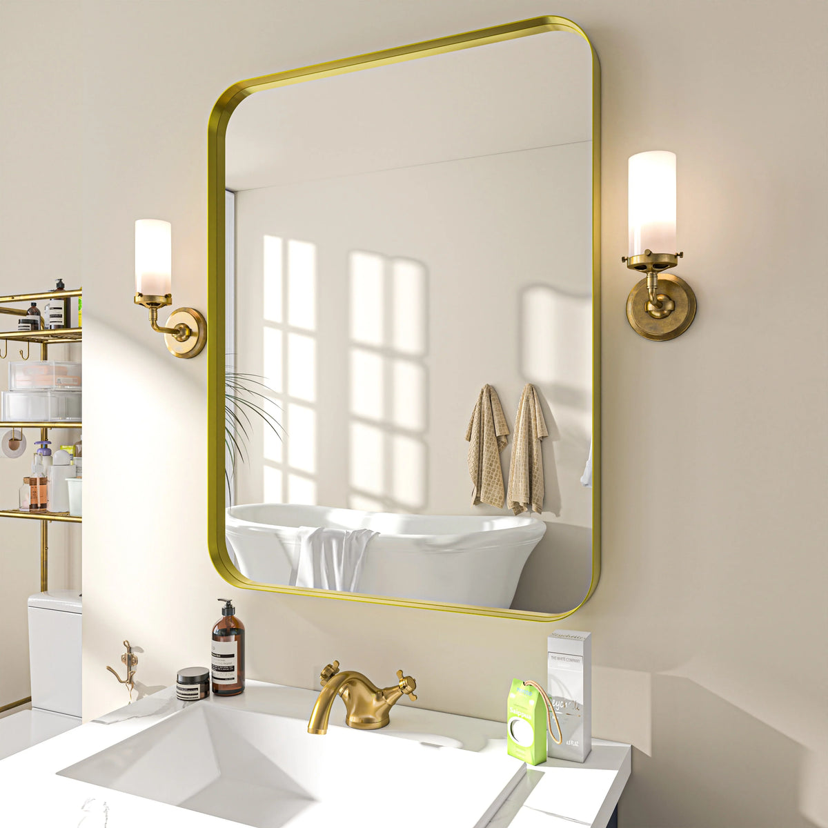 Aluminum Alloy Rounded Corner Vanity Mirror, Modern Wall Mounted Mirror for Bathroom, Bedroom and Home Decor