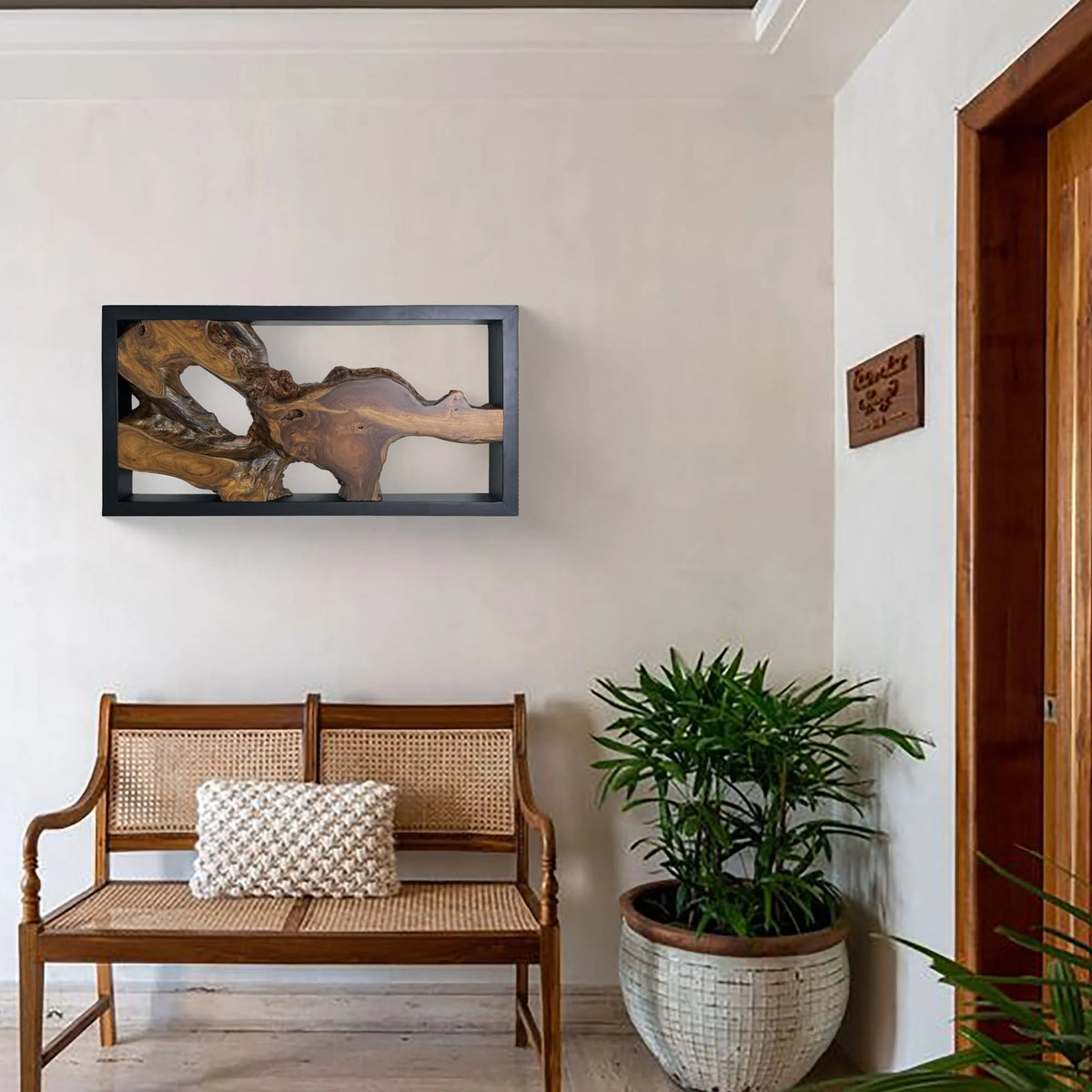 Abstract Live Edge Teak Wood Wall Sculpture, Natural Wooden Wall Art Decor for Living Room and Home Decoration