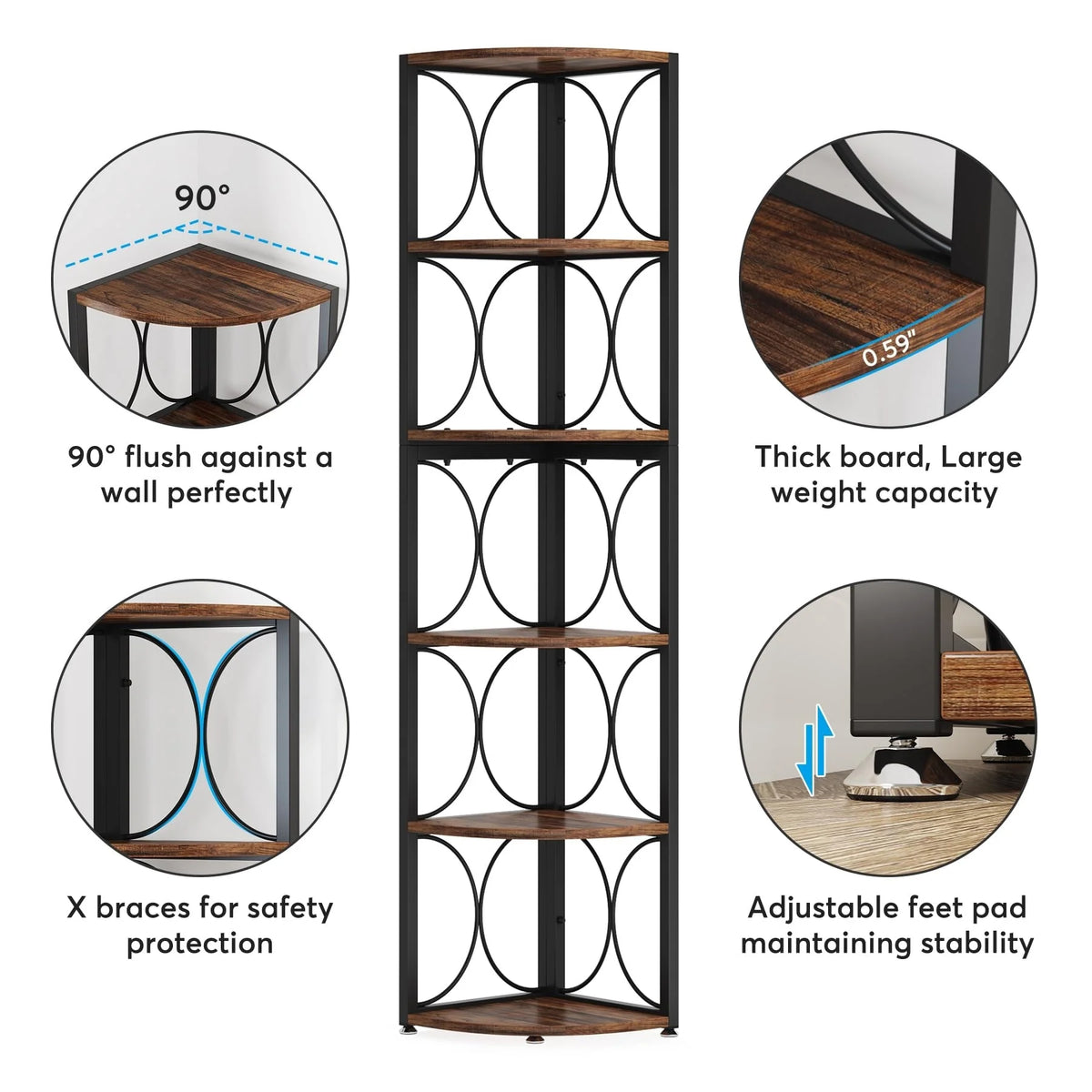 67 Inch Tall Corner Shelf, Freestanding Corner Bookshelf and Storage Shelving Unit