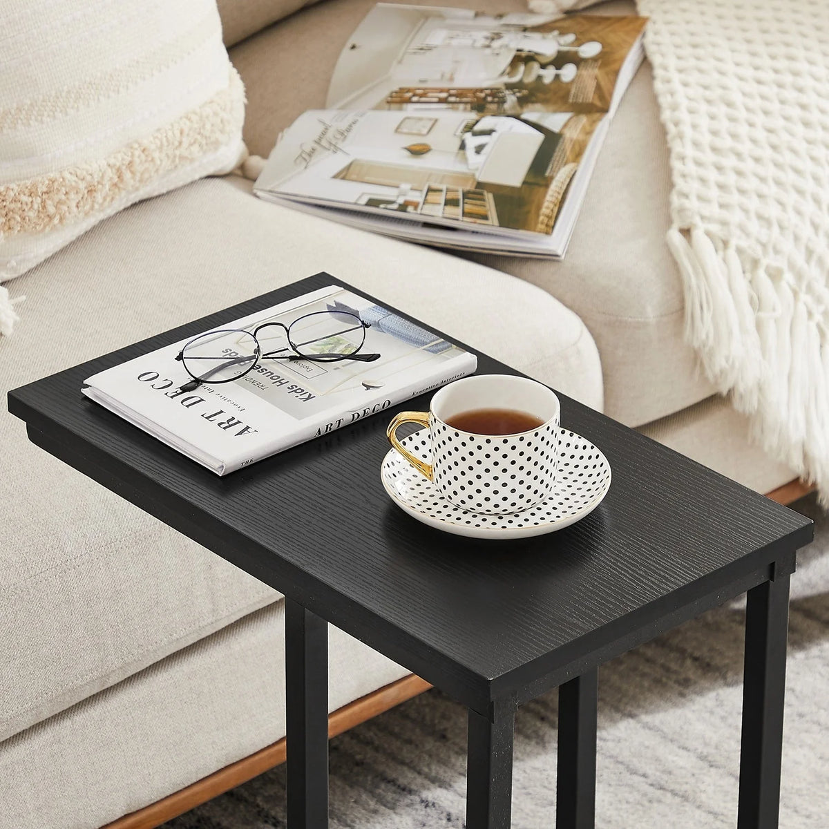 Set of 2 C-Shaped Sofa Side Tables, Small End Tables for Living Room, Bedside and TV Tray