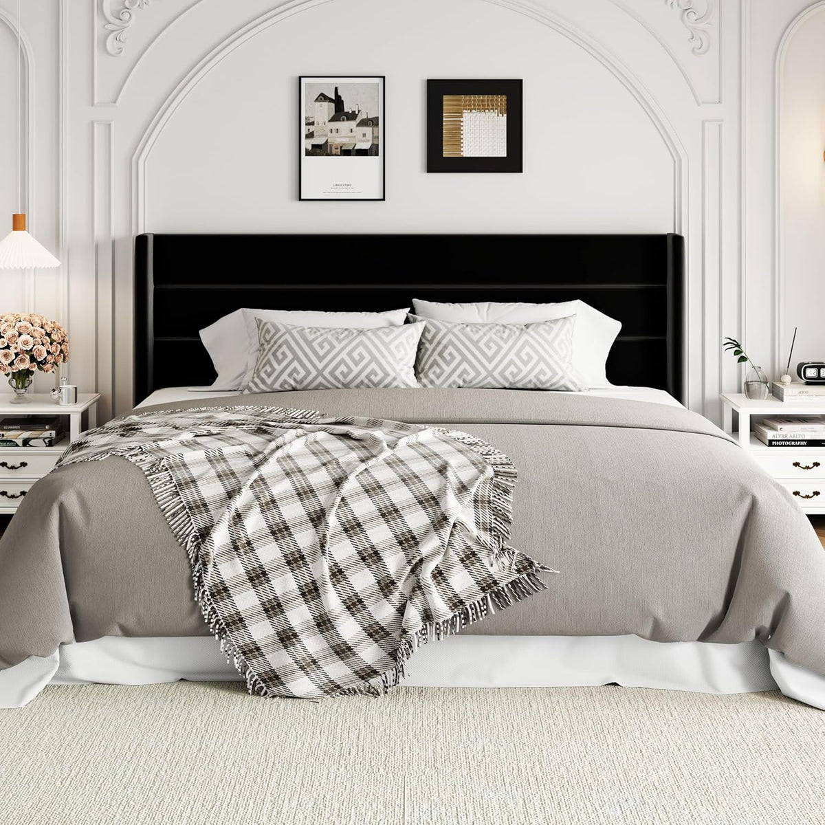 Queen Size Lift Up Storage Bed with Wingback Headboard, Upholstered Platform Bed Frame with Hidden Storage