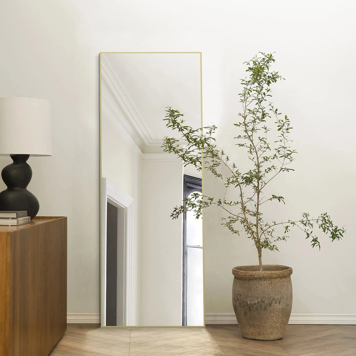 64x21 Full Length Floor Mirror, Large Full Body Aluminum Alloy Frame Standing Mirror with Stand and Wall Mount Option