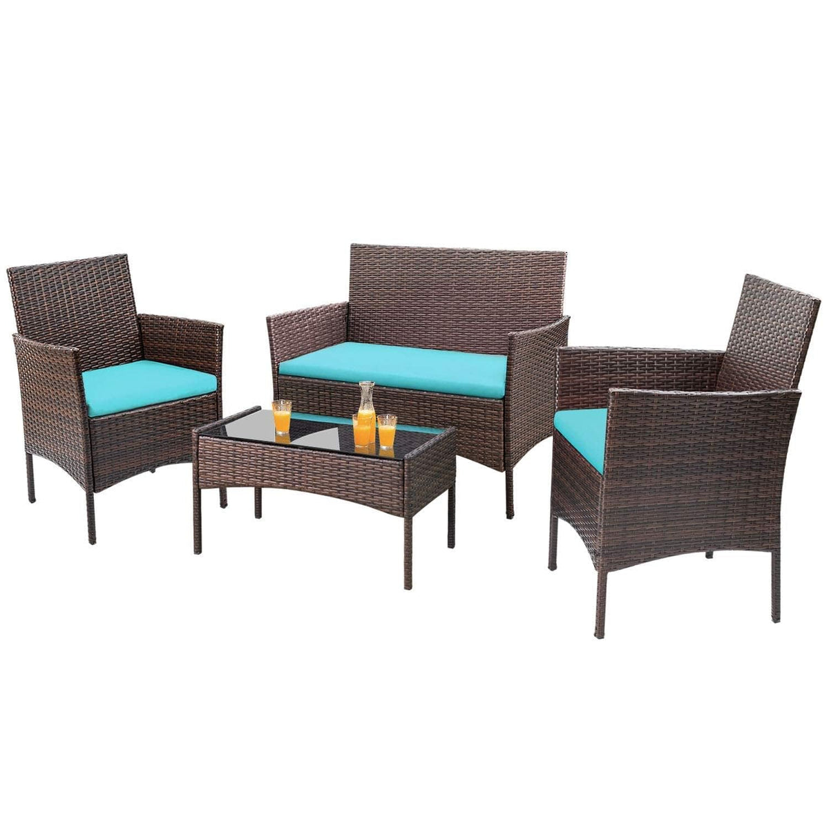 4-Piece Outdoor Patio Furniture Set, Rattan Wicker Chairs and Outdoor Seating Set
