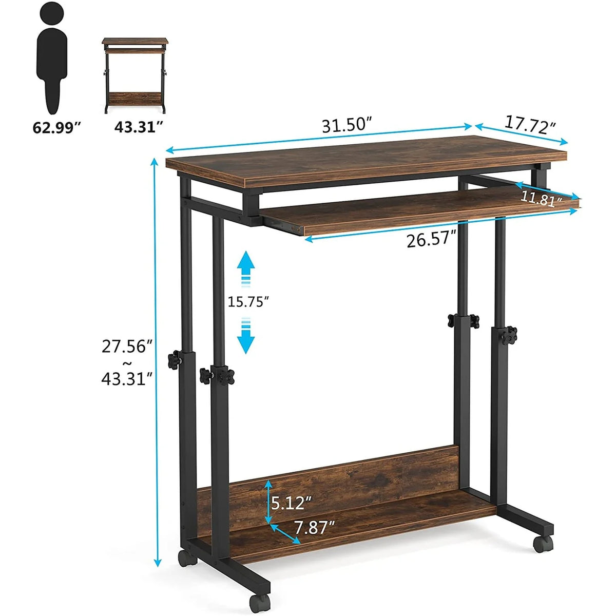 Height Adjustable Laptop Desk, Portable Sofa and Bed Table for Work and Study